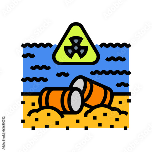 toxic waste barrels shoreline color icon vector illustration
