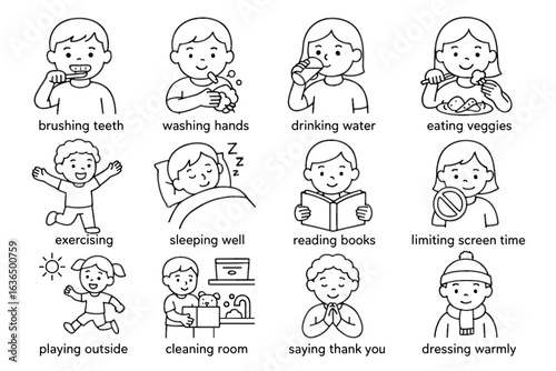 Healthy habits for kids: hygiene, nutrition, exercise, sleep, and courtesy