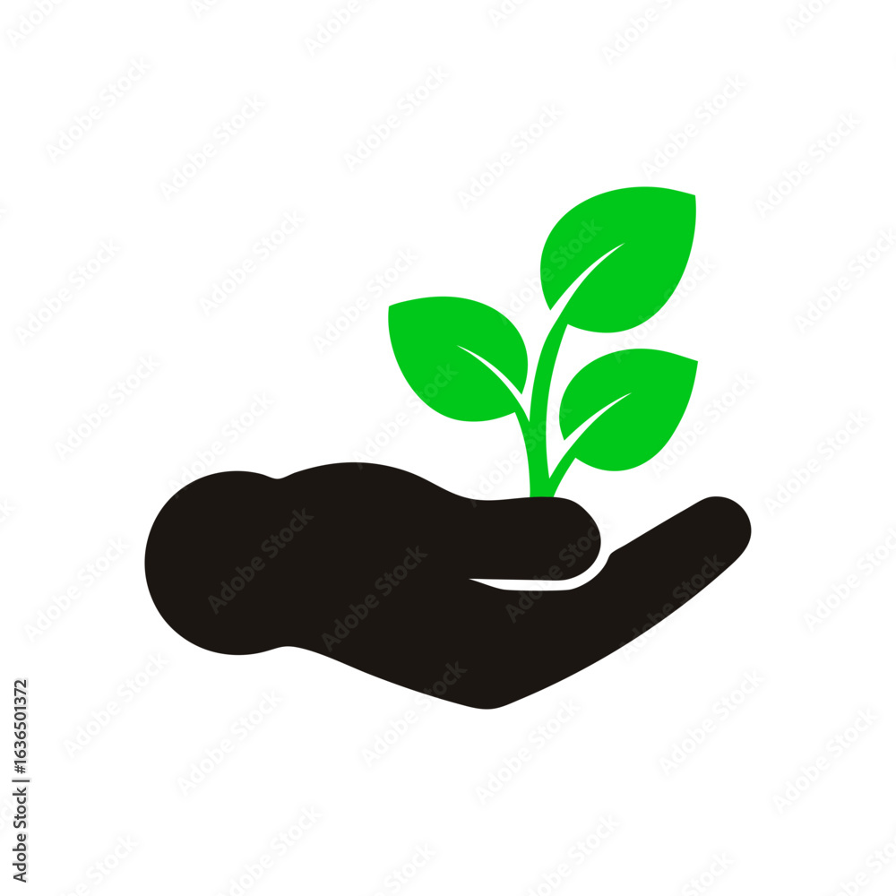 Silhouette of a hand cradling a baby tree growing upward with transparent background Silhouette of a hand cradling a baby tree growing upward with transparent background