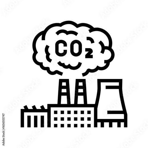 power plant releasing co2 air pollution line icon vector illustration
