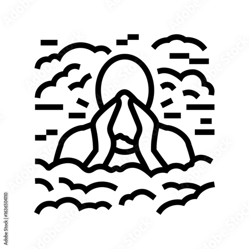 person coughing polluted air pollution line icon vector illustration