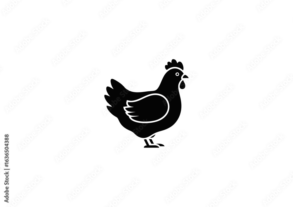 Fototapeta premium Black flat silhouette of a rooster, side profile.