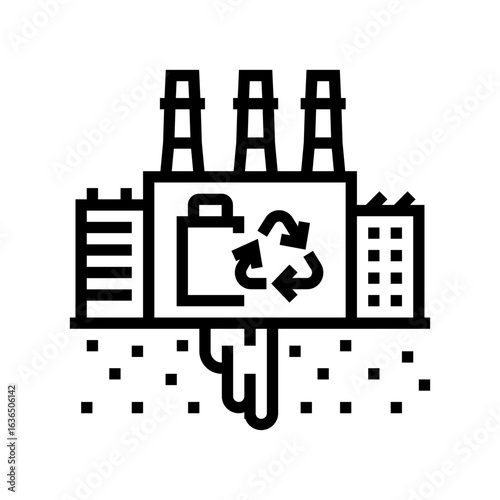 toxic waste battery recycling plant contaminating land line icon vector illustration
