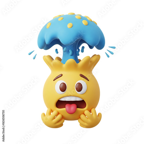 Scared emoji face with exploding head, isolated on transparent background