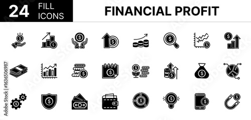 Collection of 24 Financial profit line icons featuring editable strokes. These outline icons depict various modes of Financial profit, Money, Income, Savings, Earnings, Cash, Investment, Financial,