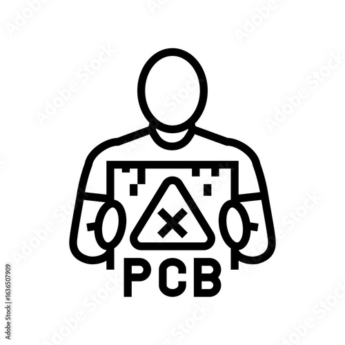 person holding device marked pcb line icon vector illustration