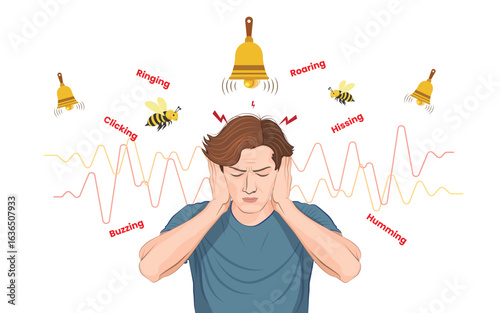 Man Experiencing Tinnitus Ear Condition Illustration