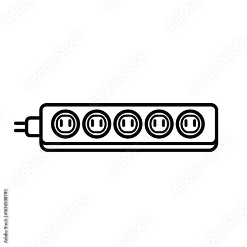 Power extension cord with five outlets for home or office use  Remote work icon