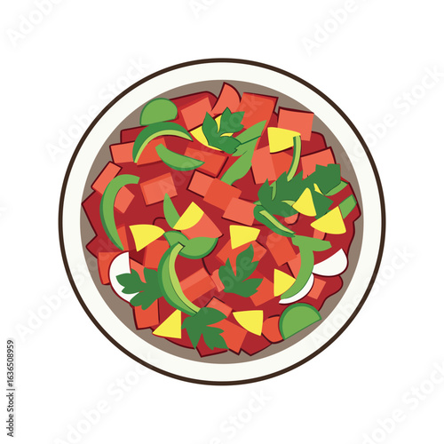 Bowl of Salsa with Tomatoes, Jalapenos, and Cilantro on White Background food Mexican food