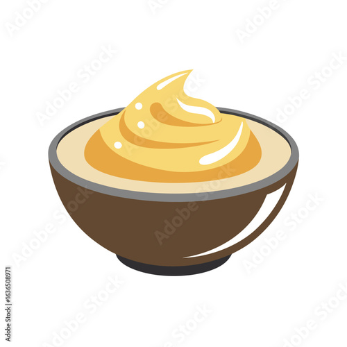 Bowl of Yellow Mustard Dip with Swirl on White Background sauce condiment