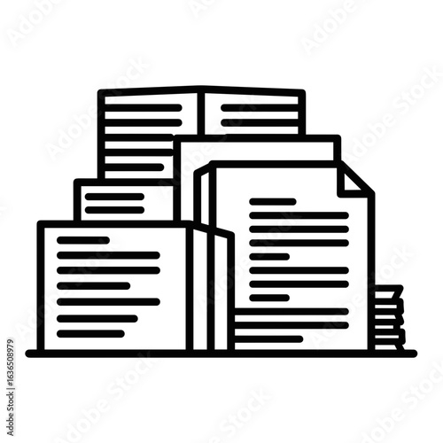 Stacks of documents and papers arranged in a neat pile  Remote work icon