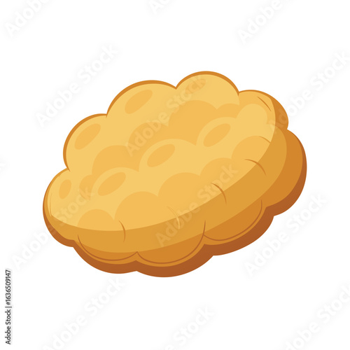 Cartoon illustration of a golden brown cracker with wavy edges and dimples biscuit