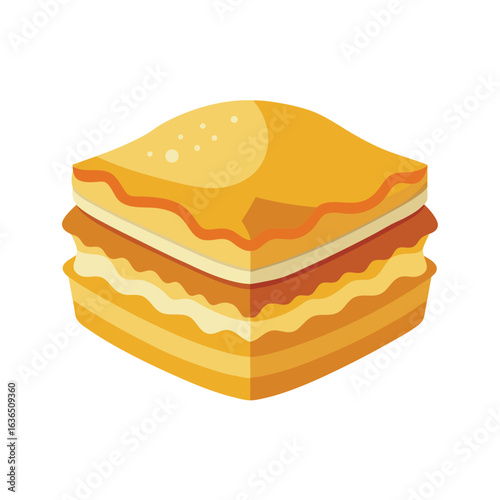 Isometric illustration of a layered pastry dessert with golden brown crusts baklava