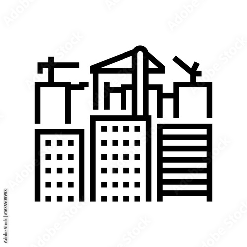city skyline cranes urbanization line icon vector illustration