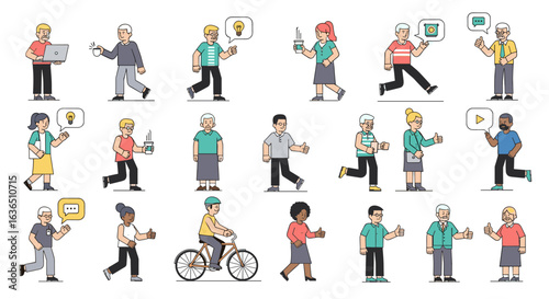 Diverse group of people engaged in various activities representing innovation and communication