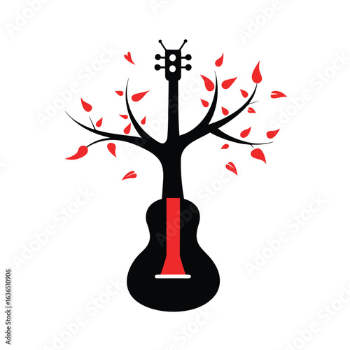Papier peint Magical guitar tree with windblown musical branches vector art illustration