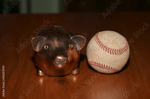 Obraz na plátně Piggy Bank by a Baseball