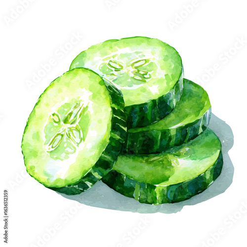 My Watercolor illustration cucumber sliced painting isolated on a white background, illustration, AI painting design, vector set, eps format, My illustration design, collection