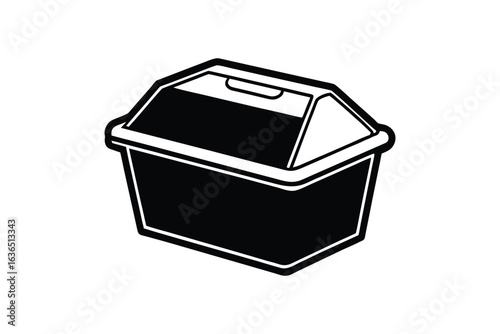 Plastic Storage Container with Lid Illustration in Black and White Silhouette