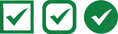 Green checkmark icons in different shapes tick correct, checkmark, tick, yes, correct, approved, done, complete, confirmation, agreement, success, positive, choice, selection, option, vote, mark, symb