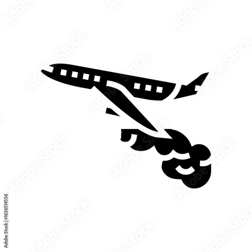 airplane leaving trail air pollution glyph icon vector illustration