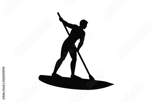 Man Paddleboarding on Water Stand Up Paddle Boarding Silhouette Style Illustration silhouette