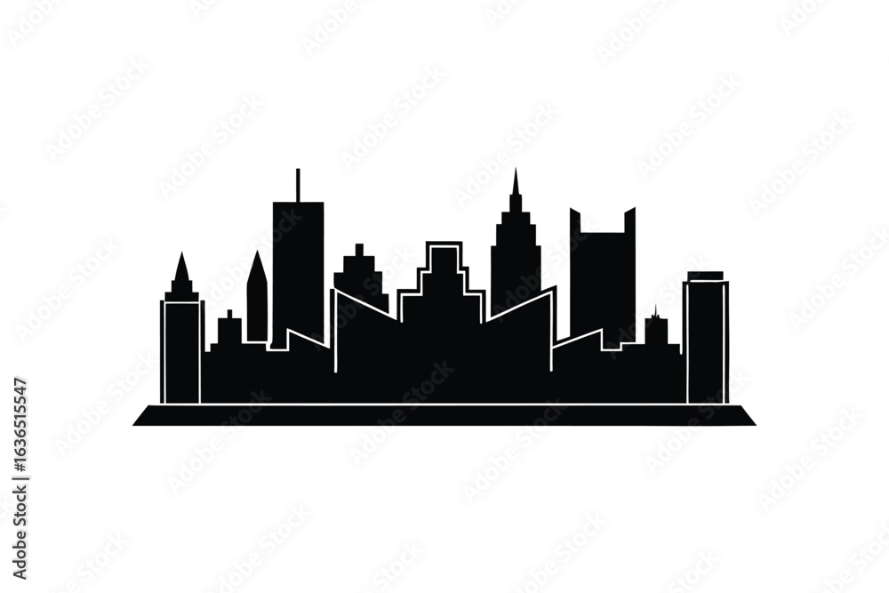 Naklejka premium Columbus Ohio Skyline Black and White Silhouette Illustration Features a Distinctive Silhouette Style with a Minimalist and Modern Aesthetic silhouette