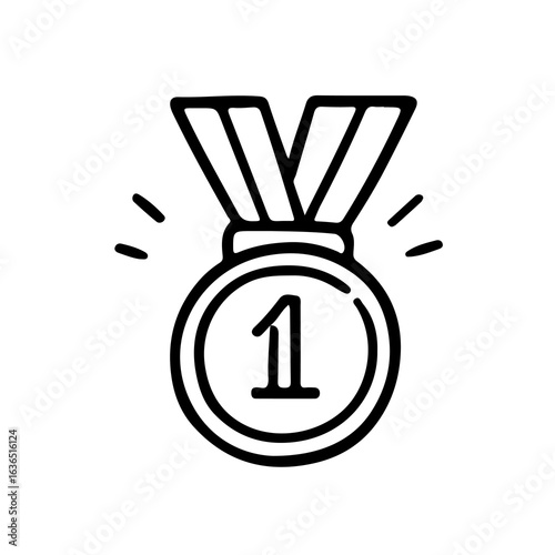 Outline icon of a first place medal with number 1, symbolizing winning, excellence, and achievement. Simple black and white vector for competition or success-themed designs