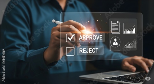 Wallpaper Mural concept of digital approval, decision-making, and document workflow in a modern business environment. It visually conveys a quick and efficient process for reviewing and authorizing tasks or documents Torontodigital.ca