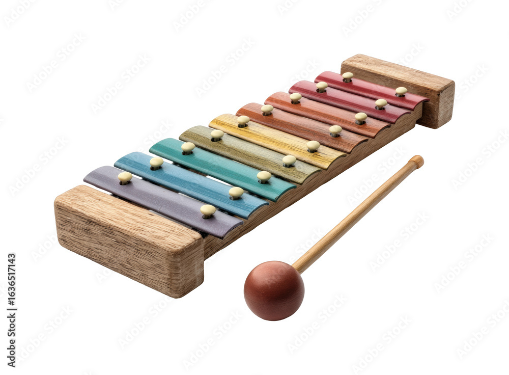 Naklejka premium Playing colorful xylophone in a sunny park musical instrument fun vibrant scene isolated on transparent background, png