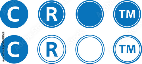 Blue Circles with Copyright, Registered, and Trademark Symbols, copyright, registered, trademark, symbol, icon, c, r, tm, blue, circle, legal, intellectual property, protection, brand, business, owner
