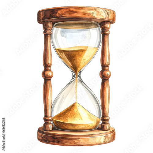 Vintage Hourglass Icon with Wooden Frame and Classic Sand Detail, transparent background (2)