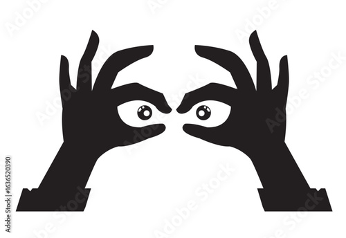 Spy Eyes. Hand Forming into Stalking Figure with Eyes