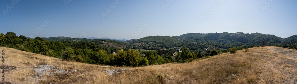 Naklejka premium Beautiful landscape in the area of Ponoarele village, Mehedinti county. Panoramic view.