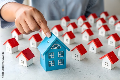 A man chooses a house. Real estate selection affordability, lifestyle needs, market research and mortgage potential.