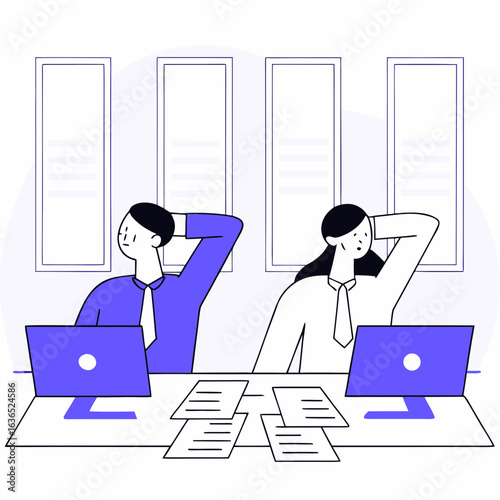 Illustration of employees feeling stressed and overwhelmed at work desk
