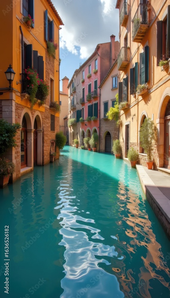 Fototapeta premium A view of a small canal in a small town.