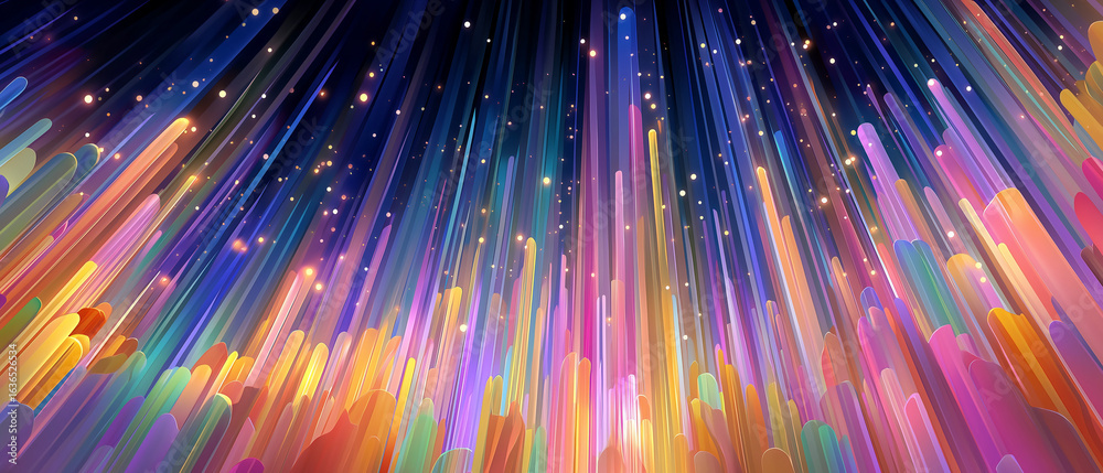 Fototapeta premium Abstract Lights: An artistic vision of vibrant, cascading lights, bursting with color and energy, suggestive of a digital landscape, dreamlike aura, with an effervescent glow.