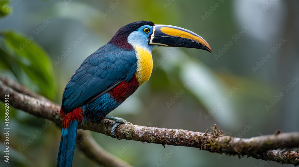 Obraz premium Plate Billed Mountain Toucan Perched on Branch in Natural Habitat