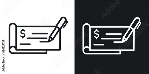 Signing cheque icon. Thin Linear Style Designs for web design and infographics