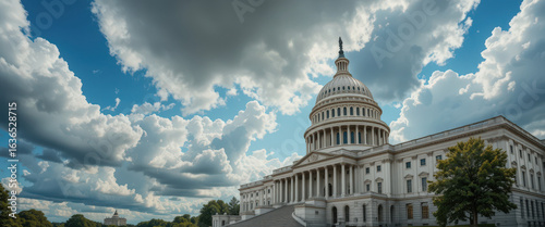 Historic legislative building washington d.C. Architectural photography clear sky wide angle government significance