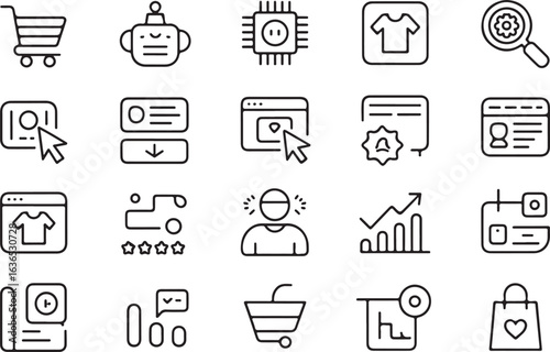 A business and finance icons set with a black vector sign for web and computer design