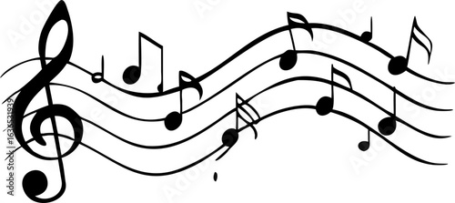 Elegant Black and White Musical Notes Swirl Design: Abstract Vector Illustration