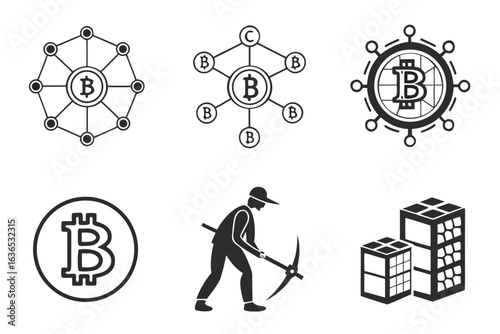 Bitcoin mining and currency icons