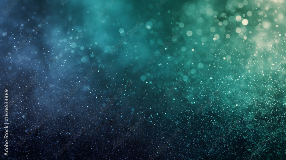 Fototapeta premium Teal and dark blue background with sparkling bokeh.