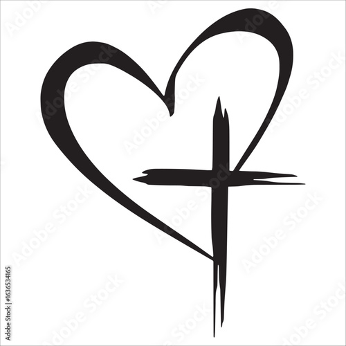 Brush Stroke Heart and Cross Symbol