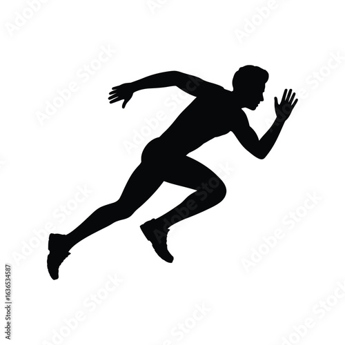 Sprinter Running Man Vector Silhouette - Sport Athlete Black Icon