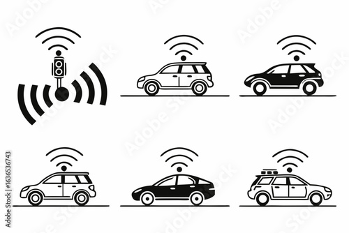 Connected car and traffic light icon