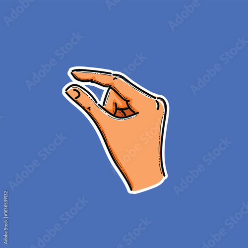 Hand showing size fingers small. Gesture showing measuring in sign language. Vector illustration in outline style isolated on white background.