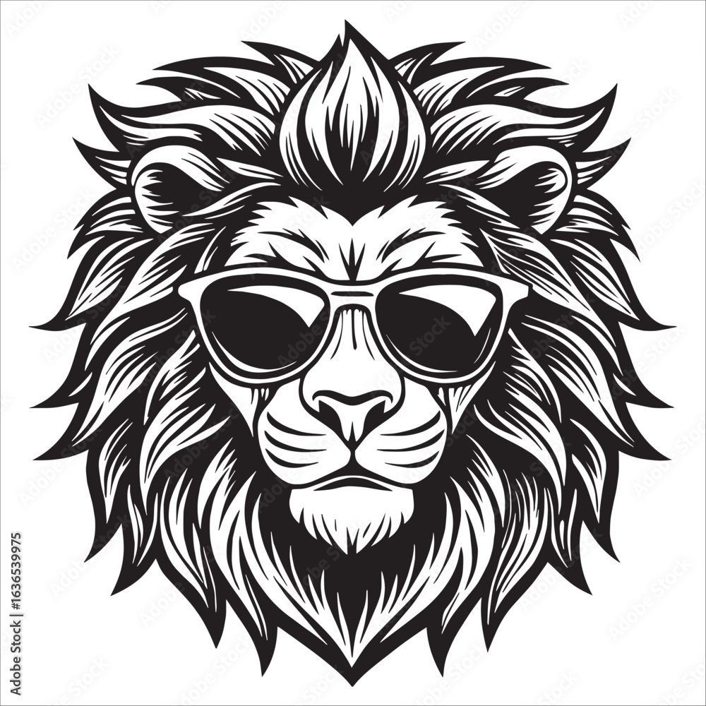 Obraz premium Cool Lion Head with Sunglasses